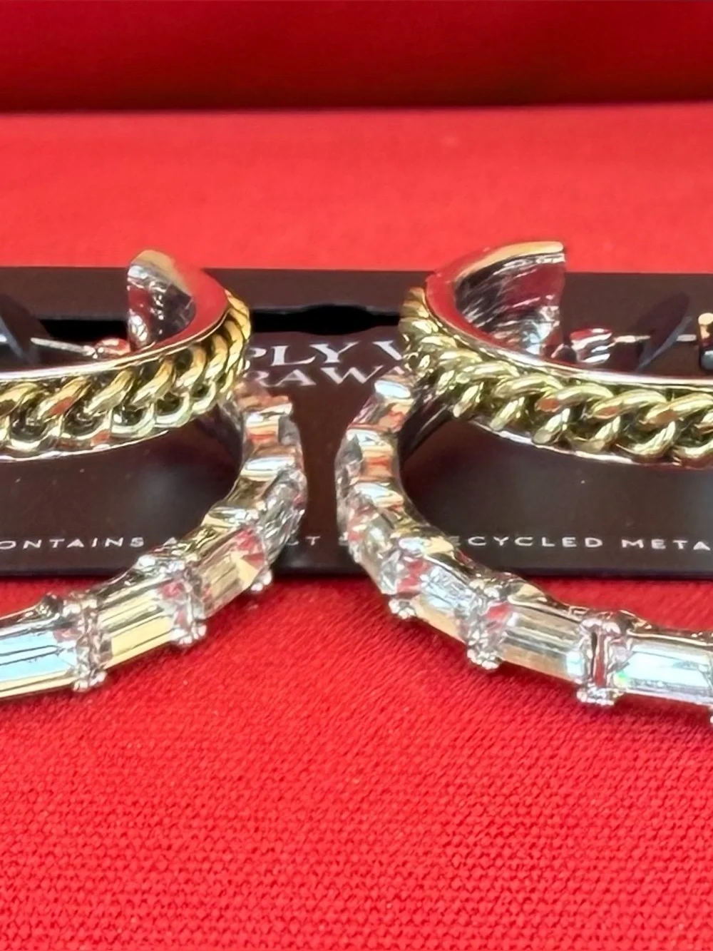 VERA WANG Two-Tone Silver/Gold Clear Crystal Double Hoop Earrings
